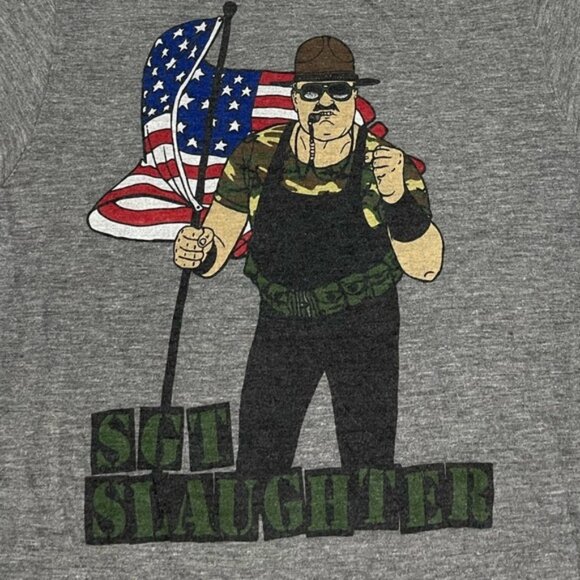 Sgt. Slaughter Homage WWF WWE Gray Sports Wrestling Crewneck Tee Tshirt - Picture 3 of 6